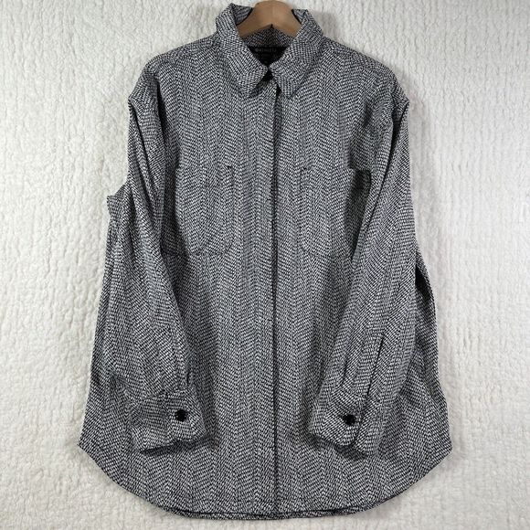 ATHLETA Black White Braiden Textured Button Down Shirt Jacket Shacket Sz Medium - Picture 6 of 14